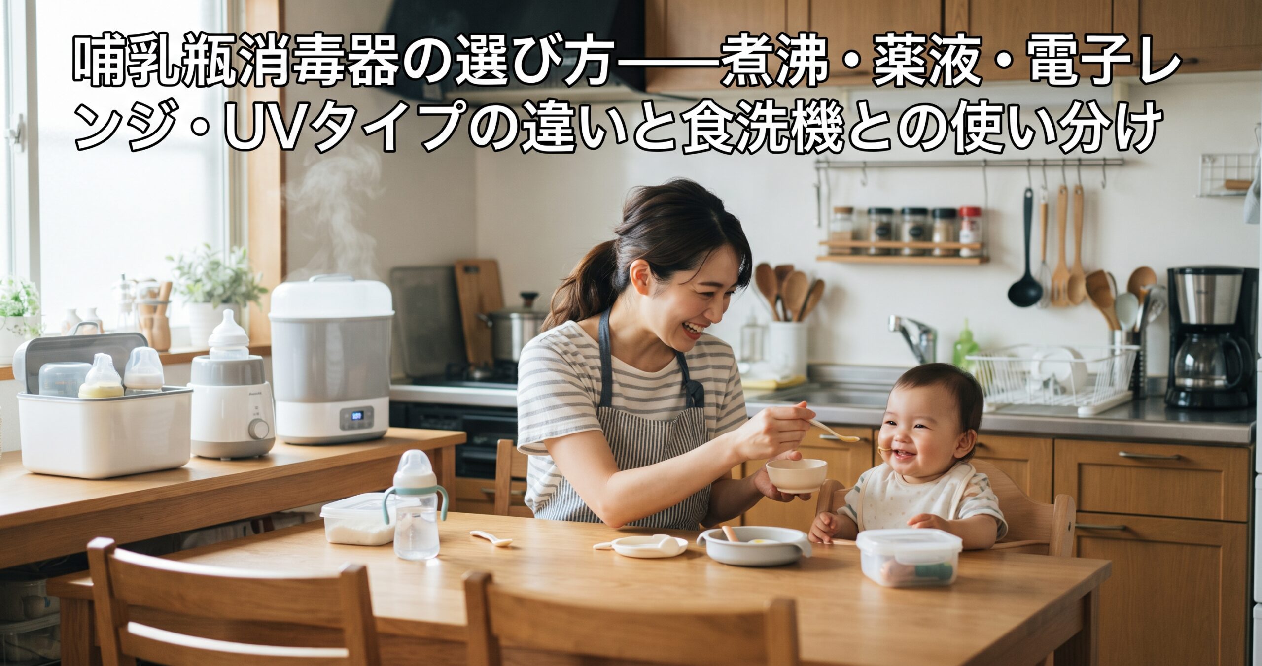 哺乳瓶消毒器の選び方——煮沸・薬液・電子レンジ・UVタイプの違いと食洗機との使い分け