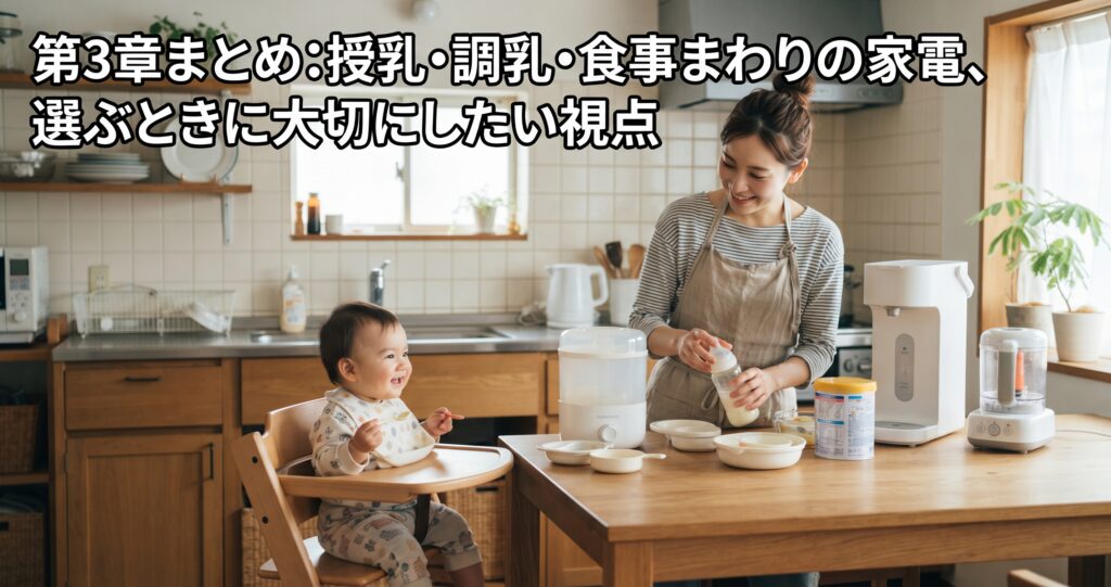 第3章まとめ:授乳・調乳・食事まわりの家電、選ぶときに大切にしたい視点